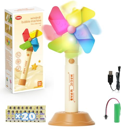 Bommble Bacchetta per bolle di mulino a vento, 10.000+ bolle al minuto, macchina per bolle per bambini con soluzione/batteria, adatta per matrimoni romantici/regali per bambini/compleanni
