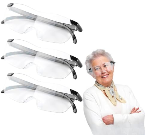 3 Stück 250% 200% 150% vergrößerungsbrille, Lupenbrille für Brillenträger, Lese Lupenbrille, Tragbare Leselupe mit Brillenetui für Naharbeit Anti- Blaulicht für Nähen Handwerk Reparatur Lesen Senioren