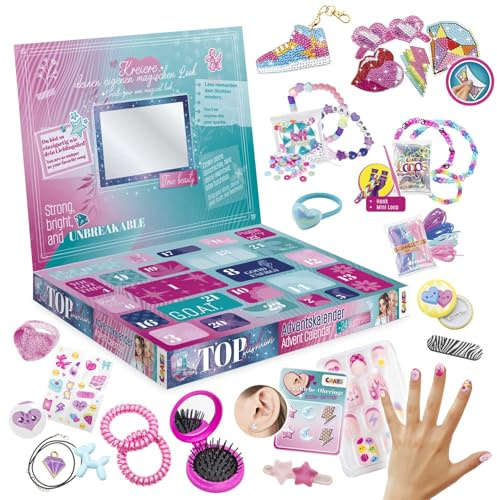 CRAZE Toys Calendario de Adviento 2025 para niñas – Manualidades creativas con pintura de diamantes, pulseras Loops, cuentas BFF, uñas adhesivas y accesorios – Buena idea para regalo
