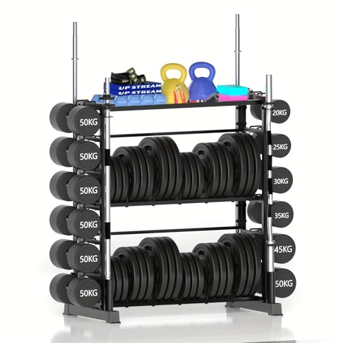 Hantelablage – Hantelscheibenständer für Heim-Fitnessstudio, Peloton-Gewichte für 1224.7 kg, große 3-stöckige Kugelhantel-Rack, Langhantelständer, Workout-Ausrüstung, Krafttraining, Hantelständer
