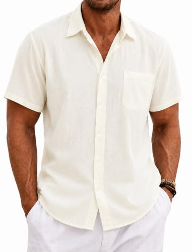 SEAYIJIA Chemise Lin Homme Manches Courtes avec Poche | Coton-lin, Coupe Standard, Style Décontracté, Parfaite pour vos Journées à la Plage ou vos Sorties Estivales