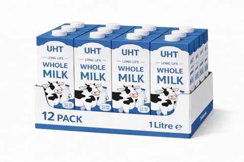 Long Life UHT Whole Milk, 1 Litre Cartons, Case of 12, Ambient Storage, For Foodservice and Catering.