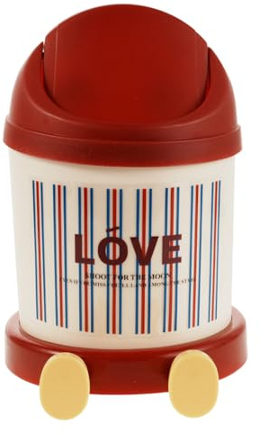FUNNETOYU Mini Cestino per Rifiuti da Tavolo Rosso con Coperchio, Piccolo Bidone della Spazzatura in Plastica Compatto per Scrivania Ufficio Camera da Letto e Bagno, Contenitore per Rifiuti