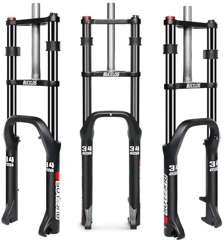 AEYINO 20 Zoll 4.0 Fatbike Federgabel 180mm Doppelkrone Doppelbrücke | 1-1/8 gerader Schaft, Öl-Dämpfung für E-Bike, 135mm 9mm QR Nabe & Scheibenbremse – Perfekt für Schnee, Beach & Downhill