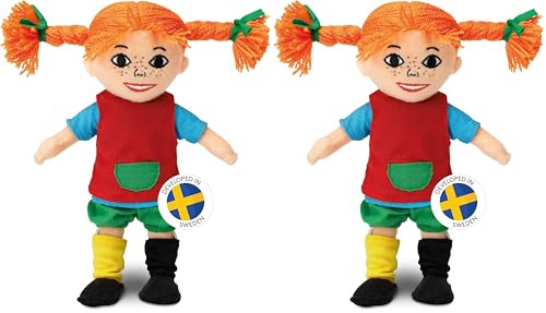 Pippi Langstrumpf Puppe, 20cm – süße Stoffpuppe für Mädchen und weiche Kuschelpuppe ab 10 Monaten – Anziehpuppe und Plüschpuppe als z.B. Taufgeschenke für Mädchen (Packung mit 2)