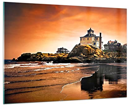 Bilder auf Glas 100x70cm Glasbild Felsen Meer Sonnenuntergang Architektur Groß Wanddeko Bild im Glas Schlafzimmer Küche Deko Wandbilder Dekoration Wohnzimmer Modern Wand Kunstdruck Art GAA100x70-1179