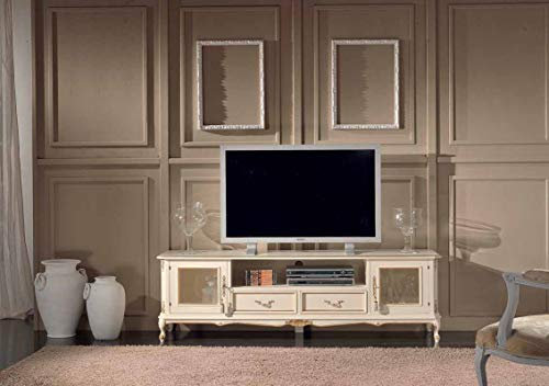 Dafne Italian Design Meuble TV style classique en noyer laqué blanc (L 180 cm, P 43 cm, H 55 cm) (TVG)