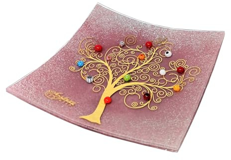 Sospiri Venezia Svuotatasche Albero della Vita in Vetro di Murano Murrine e Oro Idea Regalo Piatto Vassoio Decorativo Made Italy Portaoggetti Soprammobile Bomboniere Cerimonia 14x14 cm