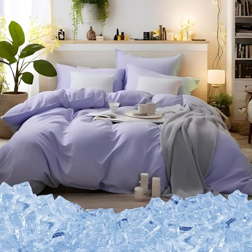 MOHAP Bedding Double Duvet Cover Set 3 PCS Plain Brushed Microfiber Bedding 1 Duvet Cover with 2 Zippers and 2 Pillowcases Light Lavender