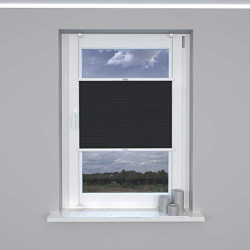 Market-Alley Plissee Klemmfix ohne Bohren Sonnenschutz Plisseerollo Jalousie Lichtdurchlässig und Blickdicht für Fenster & Tür (Schwarz, 95x210cm, BxH)