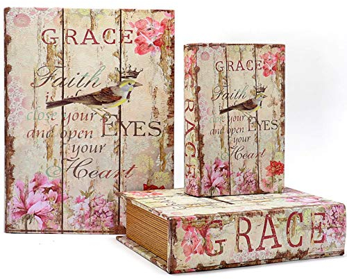 Jolitac Dekorative Buchboxen Weltkarte Muster Antik Buch Unsichtbare Box mit Magnetdeckel Faux Holz 3er Set Aufbewahrungsset (Vogel)