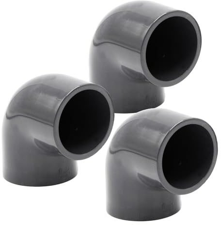 Baumaxxe 3x PVC Winkel 50mm Fitting Winkelmuffe Klebemuffe - 16 Bar - bm088 | 1 1/2 Zoll PVC Fitting, 2x Klebemuffe und Anschlagfuge, zum Verkleben mit PVC Rohr 50mm, Pool Zubehör für Poolverohrung 50mm