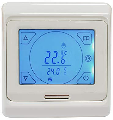 Touch Screen Digital Under Floor Heating Thermostat in White - Suitable for Almost All Electric underfloor Heating Systems. 16Amp. Includes Floor & air Temperature sensors
