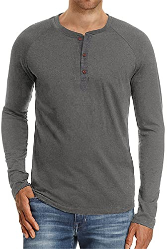 Cabeen Henley T-Shirt à Manches Longues Bouton Col Tunisien Slim Fit pour Homme