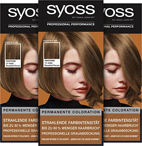 Syoss Color Coloration 6-66 Roasted Pecan Pantone 17-1052 (3 x 115 ml), PANTONE-inspirierte permanente Coloration, bis zu 80 % weniger Haarbruch, professionelle Grauabdeckung