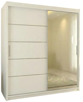 INTERWOOD Matt Finish Sliding Door Wardrobe – 2 Doors Wardrobe with Mirror, Hanging Rail, Adjustable Shelves and Chrome Handles | Strong MDF Wardrobe for Home Office, Bedroom Furniture 150cm(white)