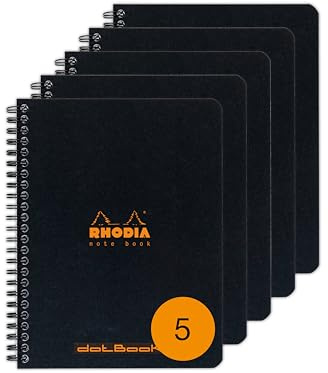 Rhodia 193439C 5 Spiralbücher Notebook A5+ 80 Blatt dot Lineatur Schwarz