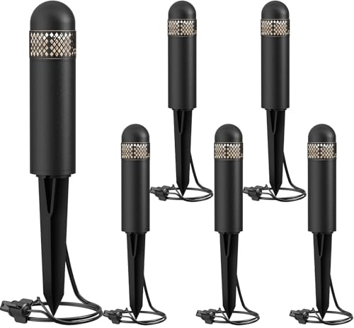 VENUS MANUFACTURING 3W LED Low Voltage Outdoor Landscape Lighting 200 Lumen Warm White (3000K) Bollard Pathway Lights for Walkway, Driveway & Sideway - Black Metal with Connector 6 Pack