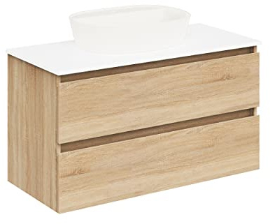 Baikal Conjunto de Mueble de Baño. Mueble Suspendido en Pared. Disponible en Distintas Medidas y Acabados. El Mueble se Entrega MONTADO. SAP 100 cm Roble Natural