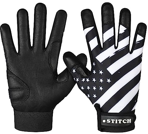 Dot Stitch Batting Gloves (Black Waving Flag, Adult Small)