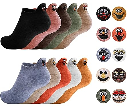 Sporzin Chaussettes Personnalisé 10 Paires Fantaisie Socquette Chaussette Femme 35-42 Coton Chaussettes Humour Droles Rigolotes, Sourire
