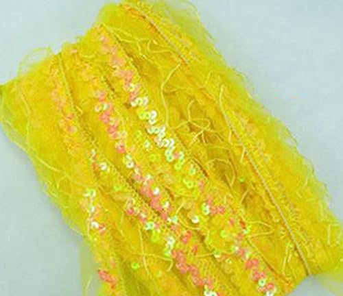 LUMoony Glitzer Pailletten Spitzenband Paillettenband 12 M 2.5-3cm Vintage Organza Rüschen Paillette Stoff Ribbon Applique Trim Spitzenborte Dekoband für DIY Nähen Hochzeit Kostüme Deko