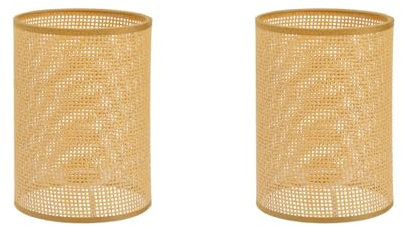 DOITOOL Petit Abat Jour Rotin Remplacement 2 Pièces E27/E14 Abat-Jour De Lustre Couvercle De Lumière Cylindrique Tissé Naturel Couvercle De Lampe De Table Pour Lustres Lampes