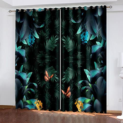 Vorhang Blickdicht Wohnzimmer - Gardinen Blickdicht 3D Dunkler Blattwurm Vorhänge Thermo Schlafzimmer Dekoschals Gardine Blickdichter Ösenvorhang, 2Er Set 300 (B) X 280 (H) cm - Kinder Vorhänge