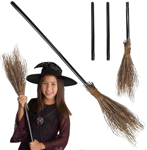 Witches Broom Stick - Halloween Witch Costume Accessories Kids Adults | Halloween Accessories, Adult Witch Costume Or Witches Broomstick Kids, World Book Day Prop, 3pc Screw Together
