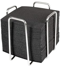 Hostelnovo - Stainless Steel Napkin Holder with 50 Black Cocktail Napkins 10 x 10 cm