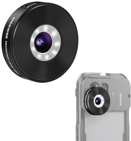 NEEWER 45X Mini Pocket Mikroskop Objektiv für 17mm Gewinde Handy Käfig/ Handyhülle/ Klemme, 2 Helligkeit LED Licht, Mikroskopische Welt Beobachtung, USB C Kabel, Kompatibel mit iPhone Samsung, LS-32
