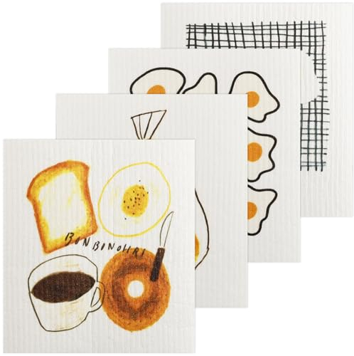 summerkimy 4Pcs Kitchen Dishcloths, Reusable Household Dish Towel,Water Absorbent Cotton Cleaning Cloth, Cute Printed Hand Swedish Dish Cloth Dish Rag for Kitchen Cleaning Countertop Stove Dish