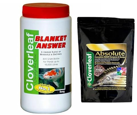 800g Cloverleaf Blanket Answer Koi Fish Pond Blanketweed Algae Treatment & Koi Sturgeon Sterlet Sinking Pellet Food - 250g Juvenile 2mm 54% Protein
