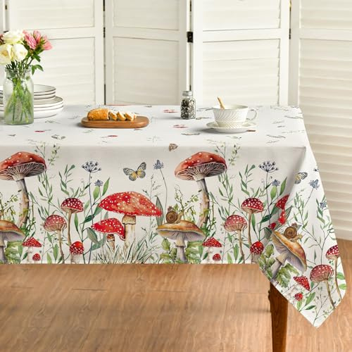 Horaldaily Mushroom Rectangular Tablecloth 60x84 Inch, Seasonal Vintage Washable Seasonal Table Cover for Party Picnic Dinner Decor