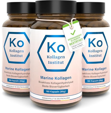 Kollagen Institut Marine Kollagen Kapseln - Hochdosiert Bioaktive Collagen Pulver Peptide, 180 Kapseln, Pure & Premium Typ 1 Kollagenhydrolysat aus Fisch für Inner Glow Beauty Haare Haut, 3er Pack