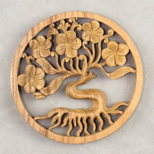 Oriental Galerie Wandbild Wanddeko Mandala Zeichen Relief Lebensbaum Symbol Mythologie Deko Holz ca. 20 cm