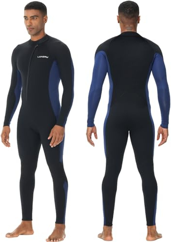Lansru våtdräkt för män, 5/4 mm uppgradering CR neopren våtdräkter för män, idealisk termisk våt kostym i kallt vatten, dragkedja framtill för surfning, snorkling, dykning simning