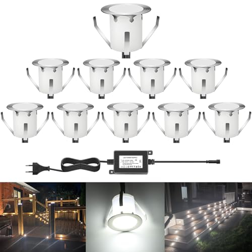 DarisingSun 10er Set LED Terrassenbeleuchtung Kaltweiß Treppen Einbaustrahler Deckenleuchte Aussen Bodeneinbauleuchte Ø30mm 0,6W Einbauspots IP67 Wasserdicht LED Boden Licht für Küche Garten Holzdeck