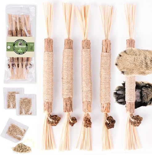 The Cat Park Silvervine Sticks for Cats 5 Pcs, Natural Catnip Cat Chew Toys for Indoor Cat Teeth Cleaning, Aggressive Chewers, Kitten Teething Matatabi Chew Stick Cat Toys, Silvervine for Cats