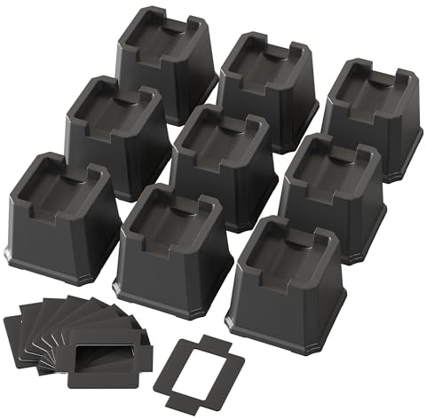 Lutown-Teen 9 Pz Rialzo per Letto, Mobili con Ruote, Alza di 7,6 cm, Nero | Sollevatori per Divano, Tavolo, Sedie, per Ruote da 3.3 a 7.1 cm, Piedi Antiscivolo, Antigraffio Pavimenti, Portata 680 kg