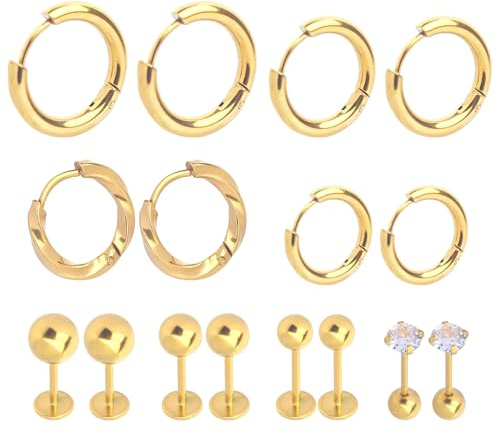 8 Paar Creolen Ohrringe Chirurgenstahl, Hypoallergen Klein Flatback Set