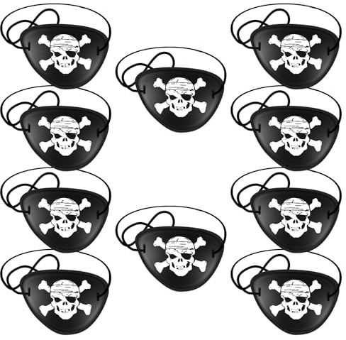10 Stück Augenklappe Pirat, Kunststoff Elastische Augenklappe Kinder, Verstellbare Pirate Eye Patches, Skelett Captain Augenklappen für Piraten-Mottopartys, Kindergeburtstage, Performance Requisiten