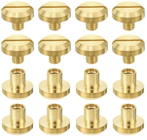 QUARKZMAN 8pz Vite Chicago in Ottone, 5mm Rivetti in Pelle Concavi Vite Cintura Perni Fissaggio Chiodi Rivetti Elementi Fissaggio per Cintura in Pelle Fai Da Te