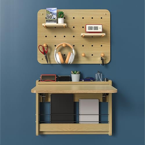 Mesa plegable DropLeaf montada en la pared con estante de almacenamiento para tablero de clavijas de bricolaje, soporte de metal incluido, ideal para apartamentos, espacios estrechos, habitaciones