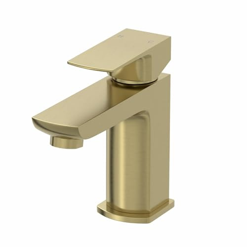 Architeckt® Matera Bathroom Basin Sink Mixer Tap Cloakroom Mini Mono Modern Square Single Lever Handle Faucet for Sinks, Brushed Brass