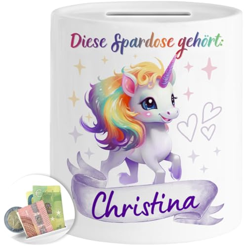 Tassenliebling® Einhorn Spardose personalisiert - Kinderspardose mit Namen für Mädchen - Einhorn Geschenke - Personalisierte Geschenke Kinder - Babygeschenk