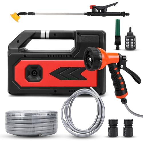 Roadtime Wasserpumpen für Makita 18V Akku,kabellose Gartenpumpe Tragbare Selbstansaugende Pumpe,100W Bewässerungspumpe mit 10M Wasserauslassrohr,2.5M Wassereinlassrohr und Duschkopf(Ohne Akku)