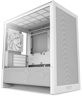 NZXT H3 Flow – Micro-ATX PC-chassi – Optimerad luftflöde – Inkluderar 1 x 120mm bakre fläkt – Stöder fullstora GPU:er – Passar 280mm främre, 240mm övre radiator – Bakanslutningsmoderkort – Vit