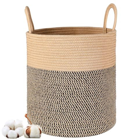 Panier à Linge Panier de Rangement Linge Sale Corbeille à Linge de Corde en Coton avec Anse pour Chambre D'enfant, Salle de Bain, 35x39cm
