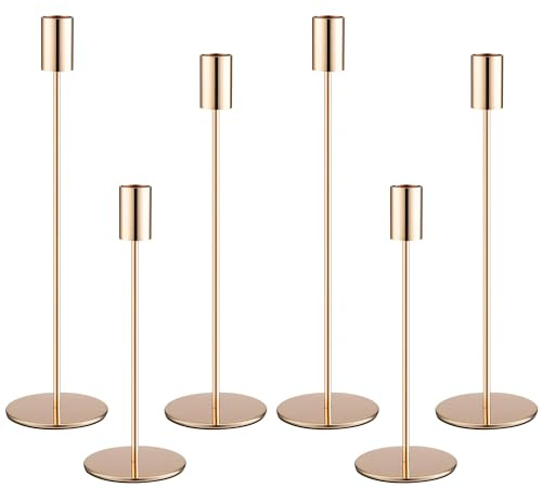 6 Teiliger Metall Kerzenständer, DREI Arten von stabkerzenhalter mit Höhen von 33/28/23 cm. Retro Elegantes Dekor Kerzenhalter Stabkerze für Hochzeiten, Partys, Geburtstage, Tischdekorationen(Gold)